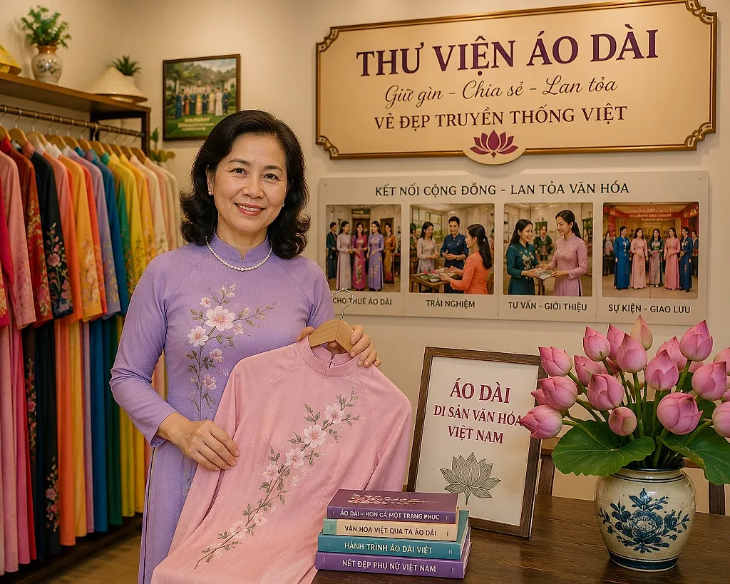 Khởi nghiệp ở tuổi 53, Hoàng Thị Vân xây dựng mô hình “thư viện áo dài” độc đáo