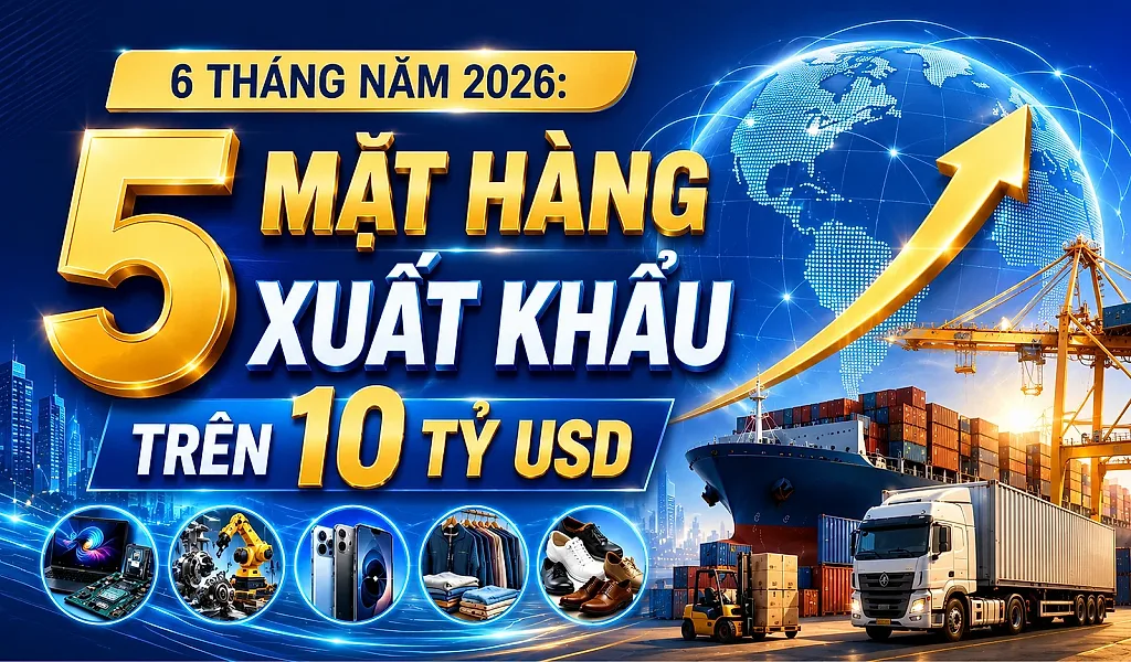 Infographic | 5 mặt hàng xuất khẩu trên 10 tỷ USD trong 6 tháng năm 2026
