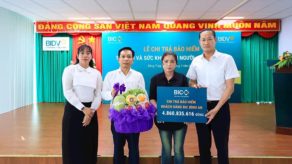 BIC chi trả hơn 4,8 tỷ đồng quyền lợi bảo hiểm BIC Bình An cho khách hàng tại Đồng Tháp