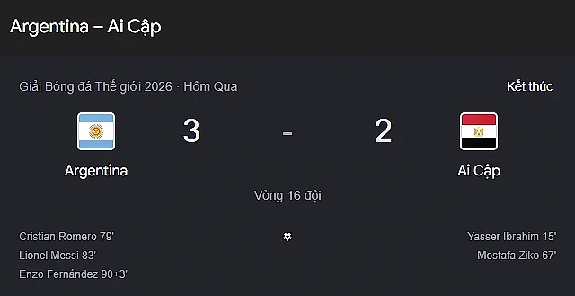Lionel Messi tỏa sáng, Argentina lội ngược dòng trước Ai Cập để vào tứ kết World Cup 2026