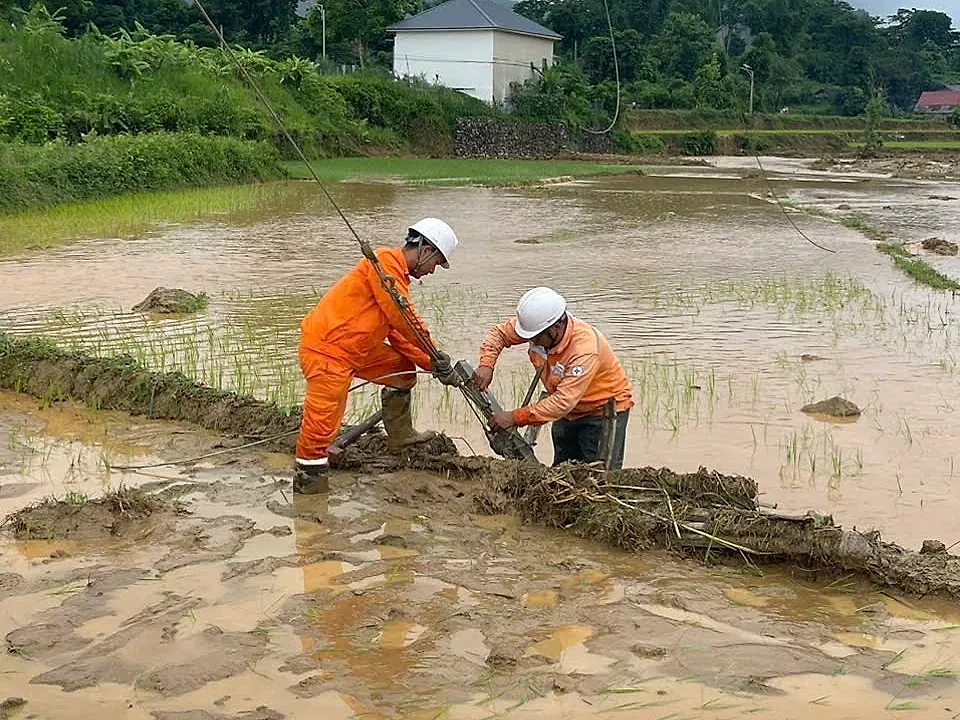 Chùm ảnh: Công ty Điện lực Sơn La khẩn trương khôi phục cấp điện sau mưa lũ