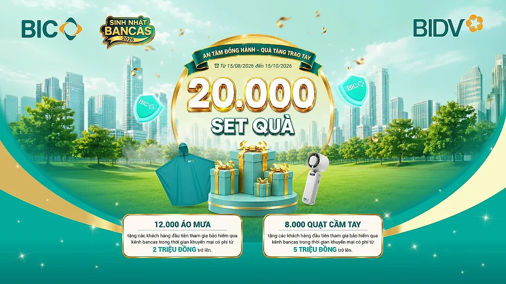 20.000 phần quà hấp dẫn dành tặng khách hàng tham gia bảo hiểm BIC qua kênh Bancassurance