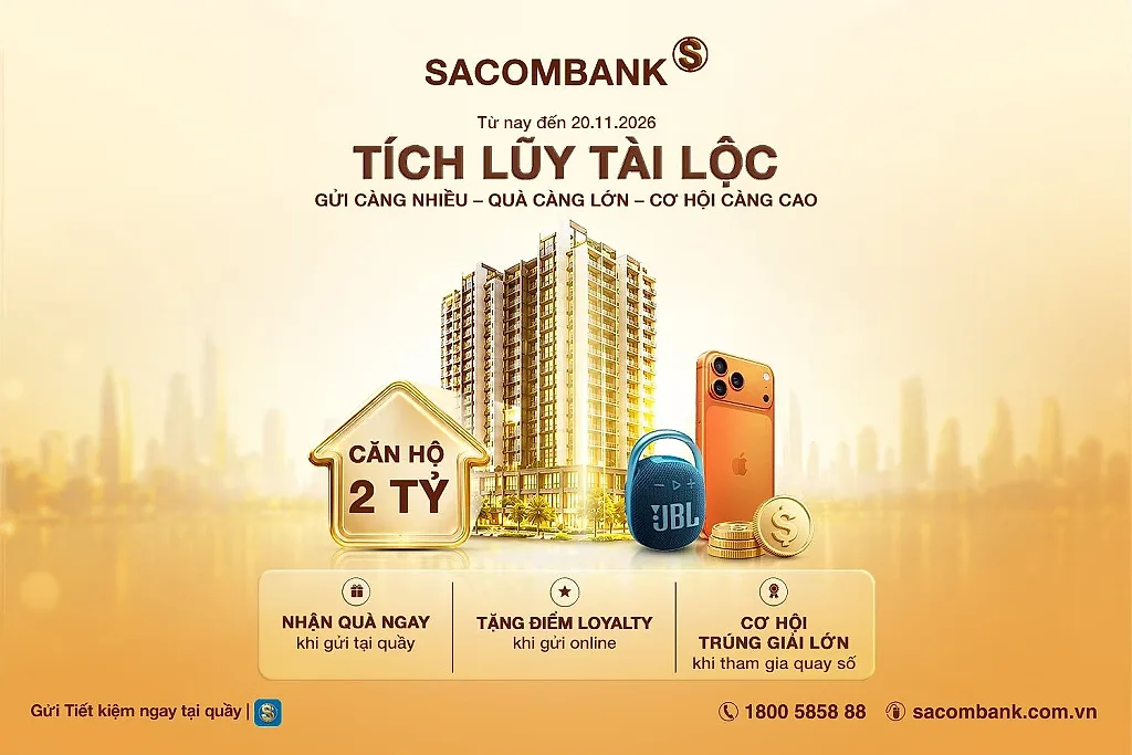 SACOMBANK mang loạt ưu đãi đến khách hàng gửi tiết kiệm với chương trình “tích lũy tài lộc”