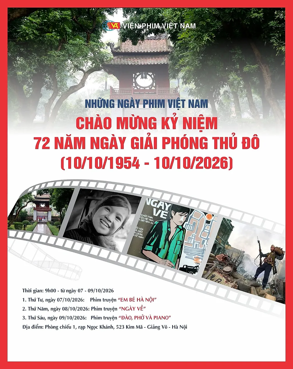 Tổ chức Những ngày phim Việt Nam kỷ niệm 72 năm Ngày Giải phóng Thủ đô