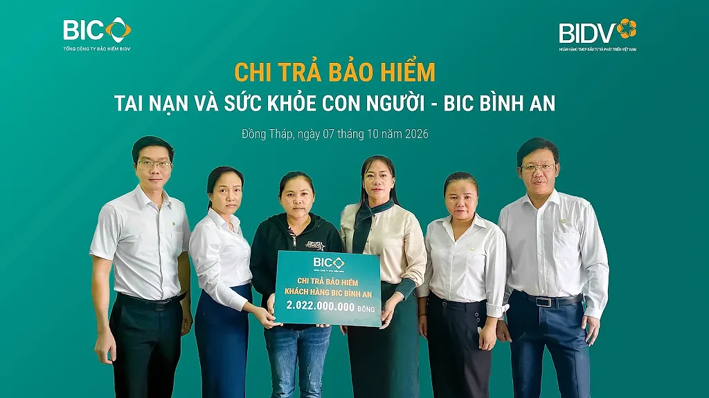 BIC chi trả hơn 2 tỷ đồng quyền lợi bảo hiểm BIC Bình An cho khách hàng tại Đồng Tháp
