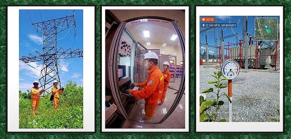 Thợ truyền tải trực chiến giữa nắng nóng để giữ dòng điện ổn định