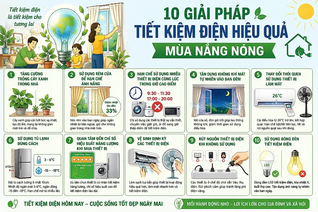 10 giải pháp ‘chặn’ đà tăng của hóa đơn điện mùa nắng nóng