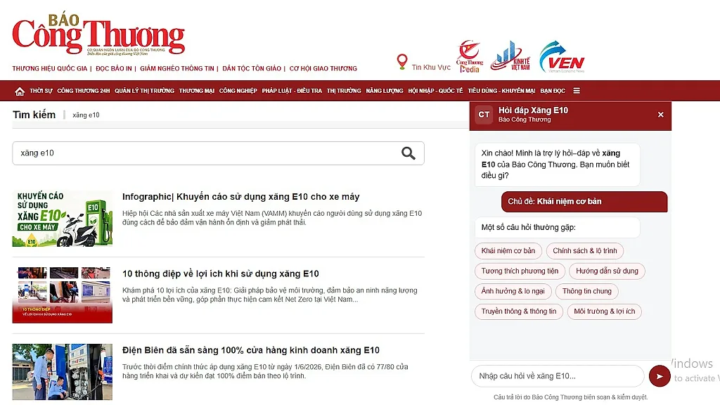 Báo Công Thương ra mắt chatbot giải đáp về xăng E10