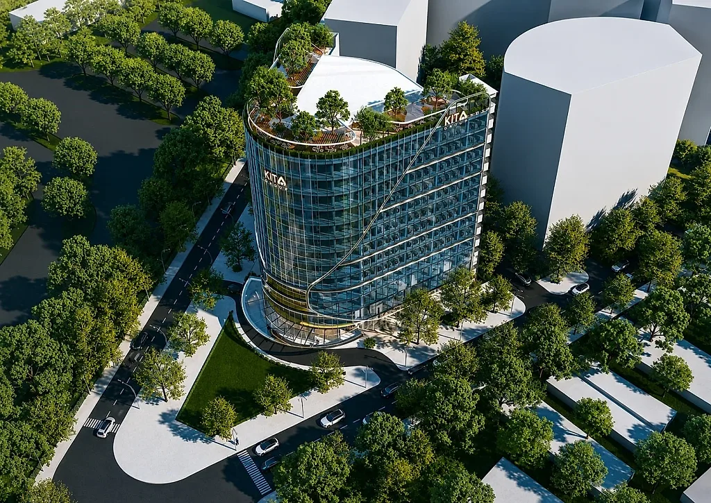 A building with trees and grass Description automatically generated