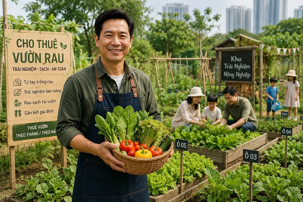 Ông Trương Minh Tuấn khởi nghiệp mô hình cho thuê vườn rau trải nghiệm