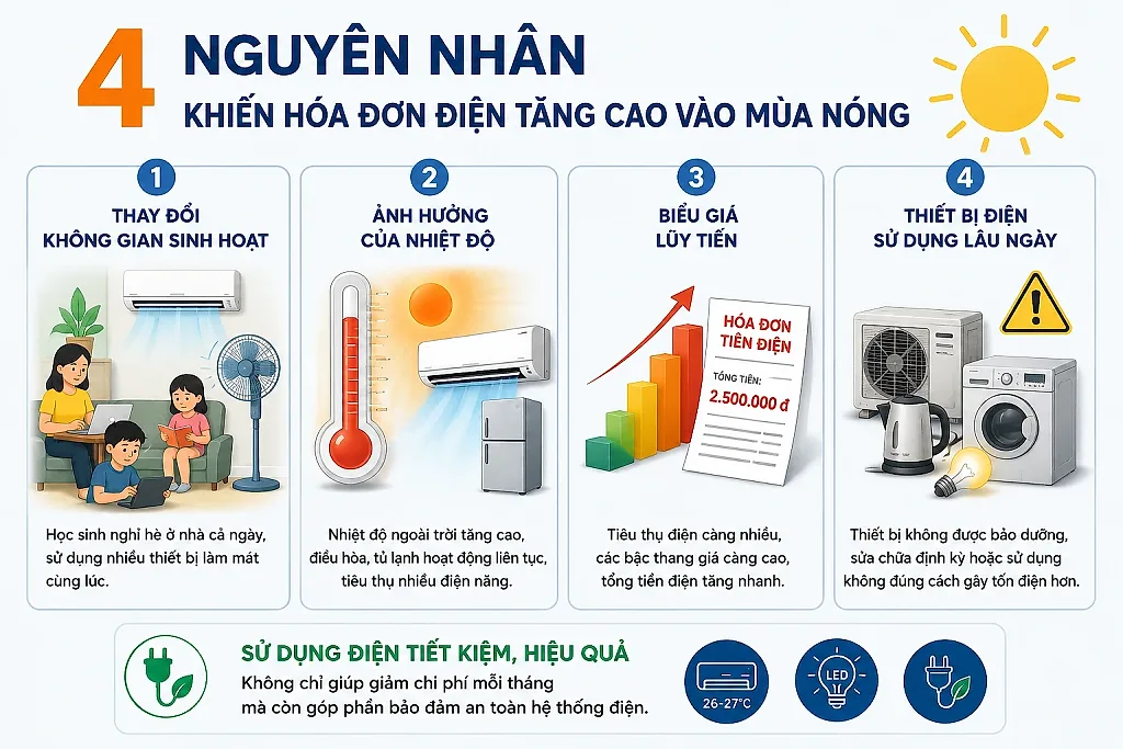 Tìm nguyên nhân khiến hóa đơn điện mùa nóng tăng cao