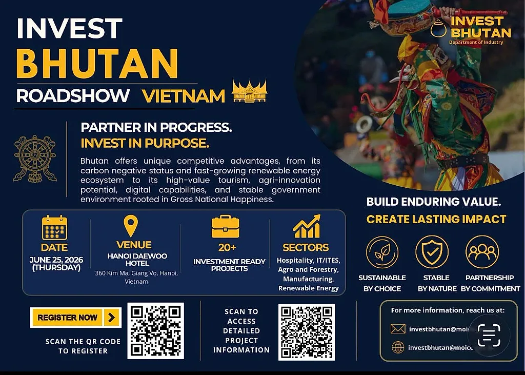 Sắp diễn ra 'Invest Bhutan Roadshow Vietnam 2026' tại Hà Nội