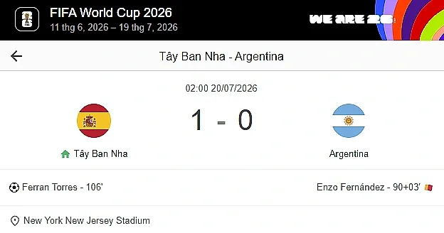 Thắng Argentina ở hiệp phụ , Tây Ban Nha vô địch World Cup 2026