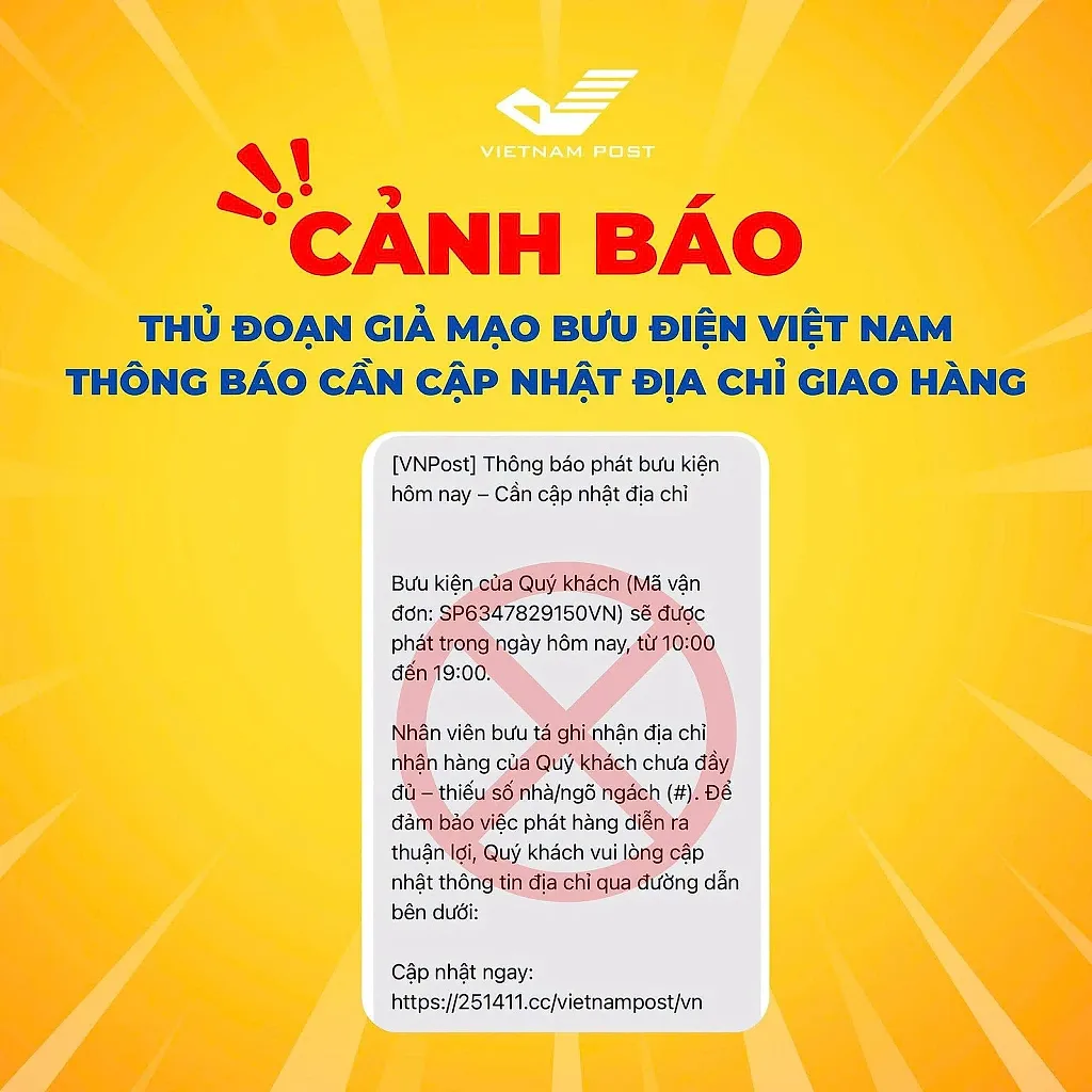 Bưu điện Việt Nam cảnh báo hiện tượng mạo danh yêu cầu cập nhật địa chỉ giao hàng để lừa đảo