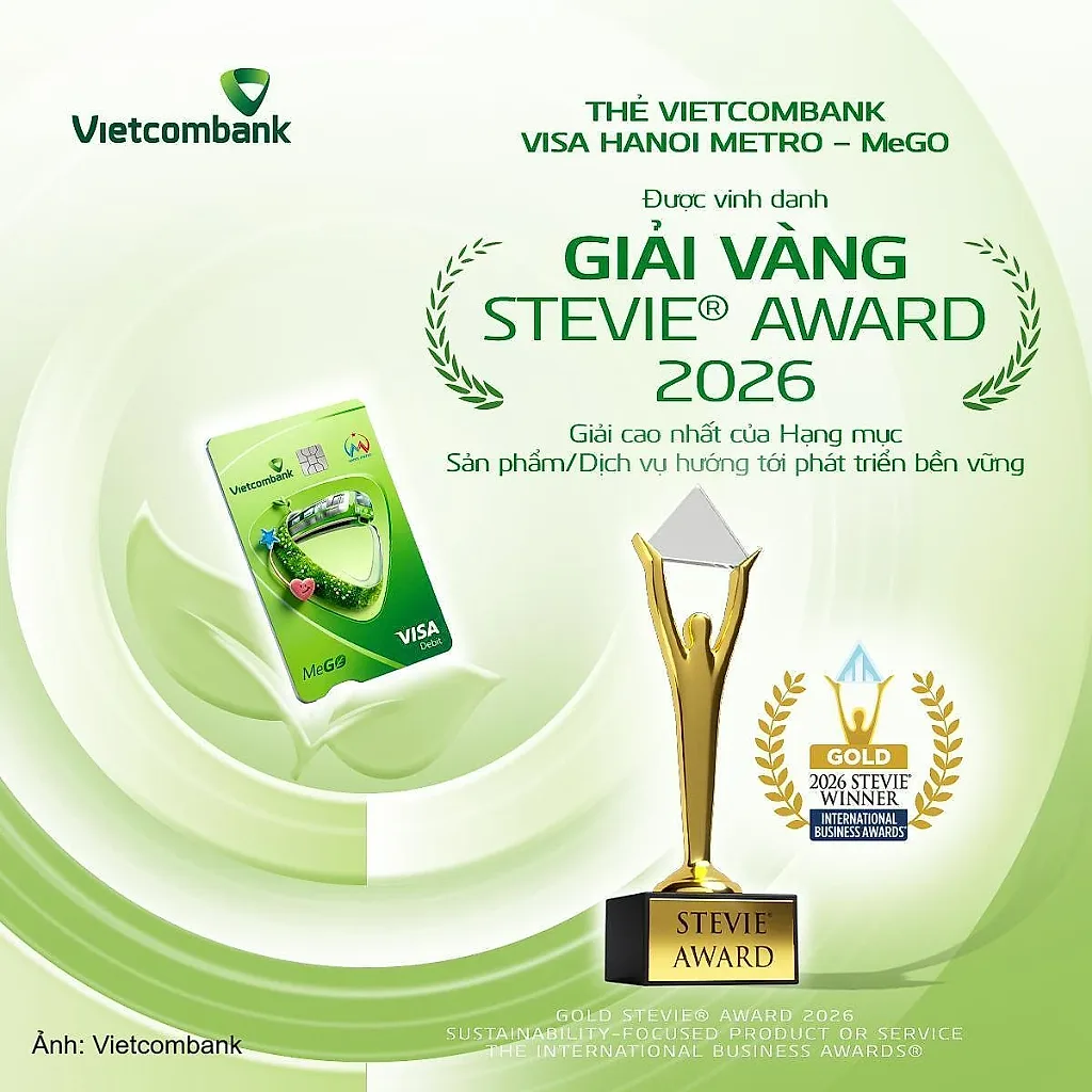 Thẻ Vietcombank Visa Hanoi Metro - MeGO giành Giải Vàng Stevie® Award 2026