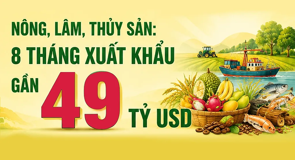 Infographic| Nông, lâm, thủy sản: 8 tháng xuất khẩu gần 49 tỷ USD