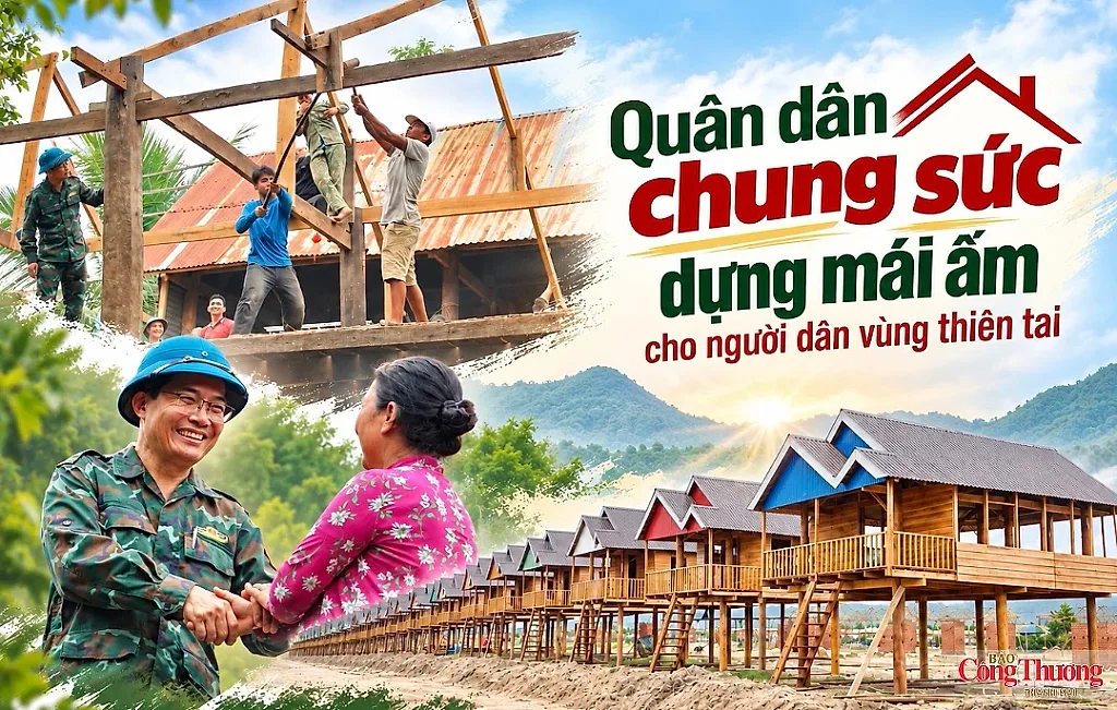 Quân dân chung sức dựng mái ấm cho người dân vùng thiên tai