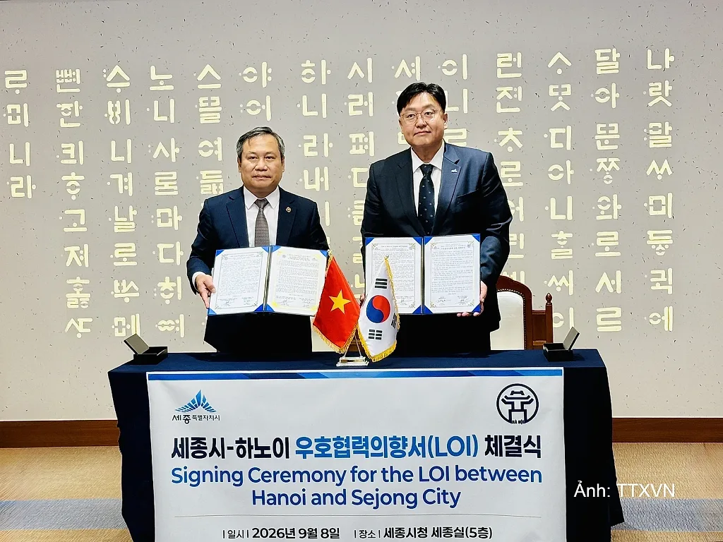 Hà Nội và Sejong ký kết Ý định thư về quan hệ hữu nghị và hợp tác
