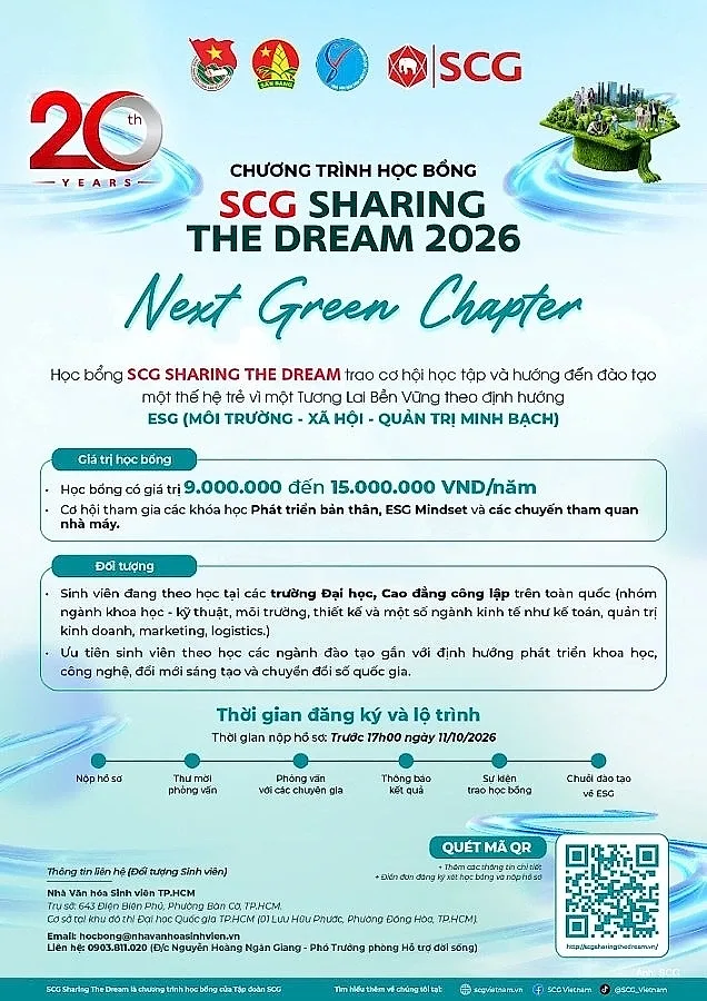 Học bổng SCG Sharing The Dream 2026 chính thức mở đơn đăng ký