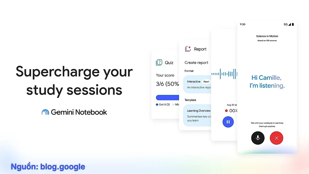 Gemini Notebook thêm ghi âm bài giảng, hỏi đáp bằng giọng nói cho người học